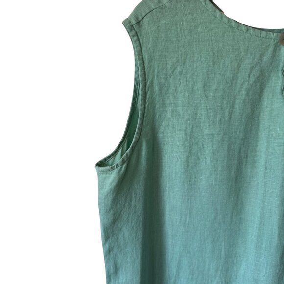 Bryn Walker Linen Top Sz Lg Green Sleeveless Tunic Lagenlook Side Vents Breezy - Picture 4 of 13
